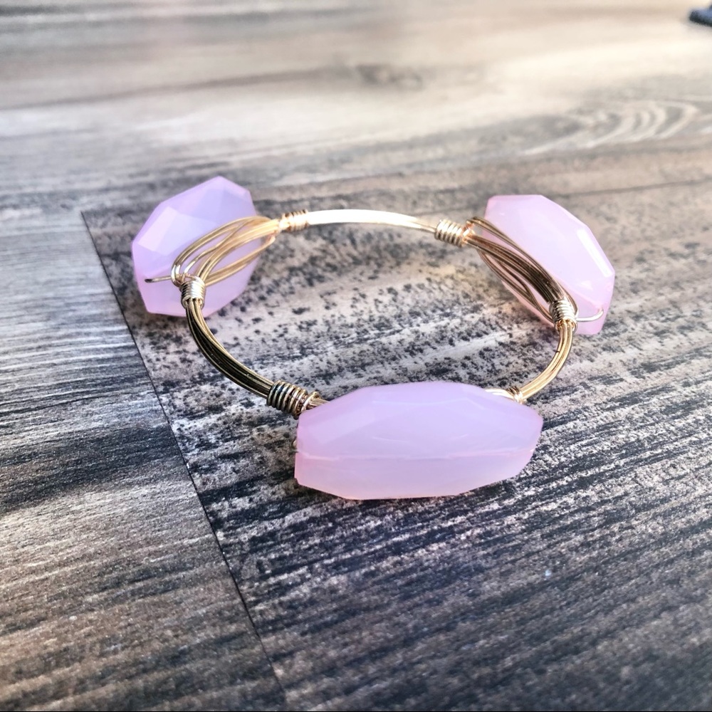 Bangle Bracelette Gold Wire and Pink Faux Crystal